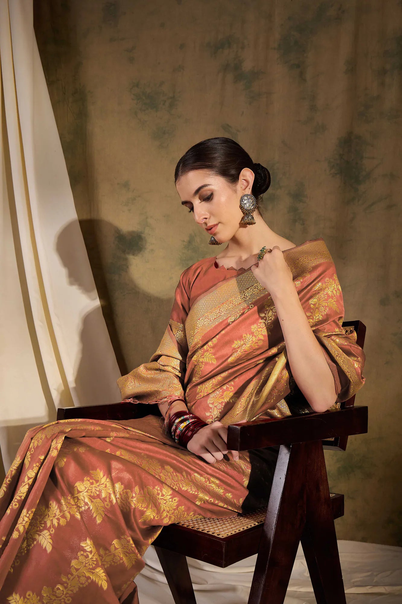 Peach Polyester Saree | Indian Wedding Sarees