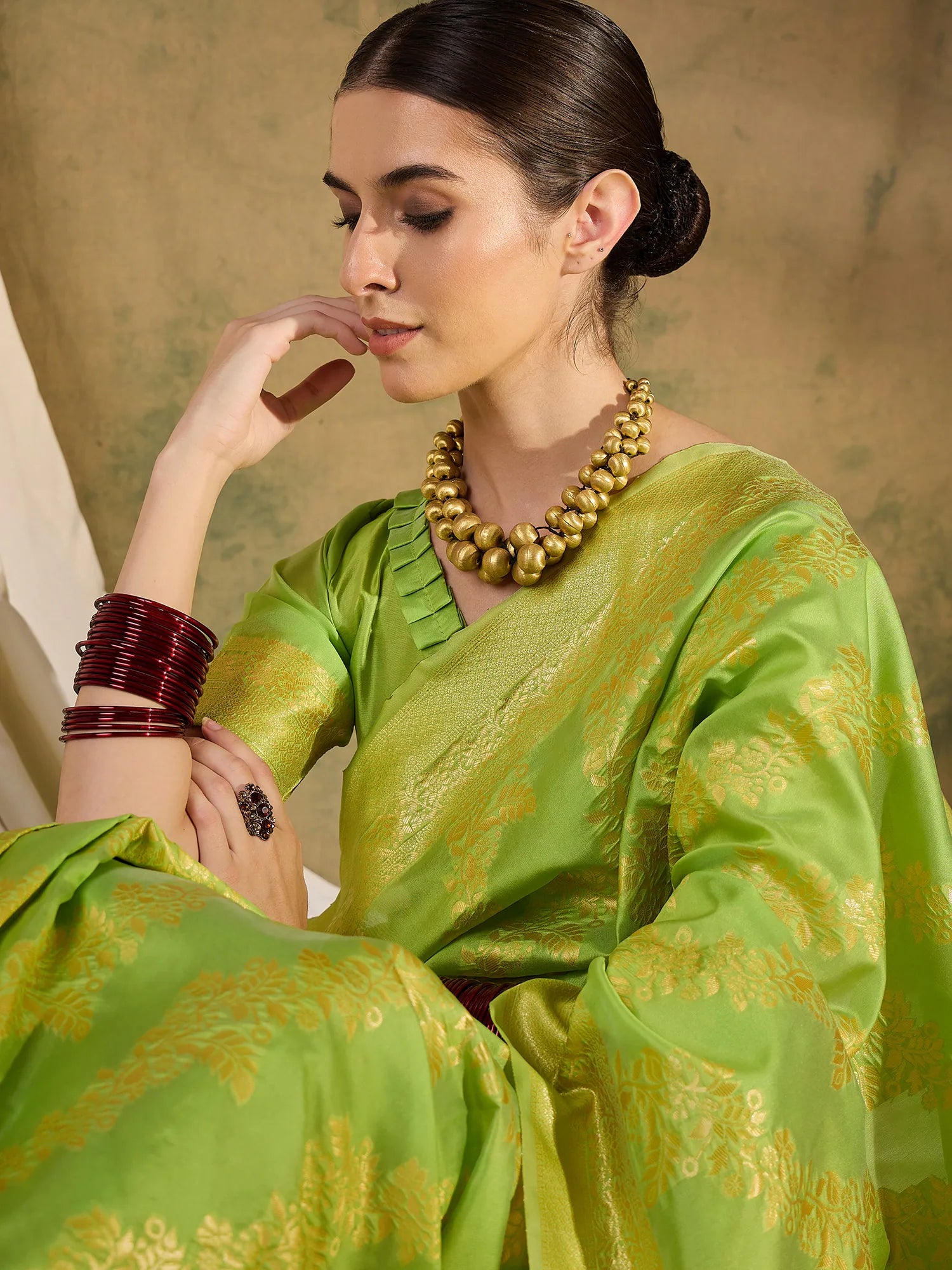 Pista Green Polyester Saree - Indian Sarees Online