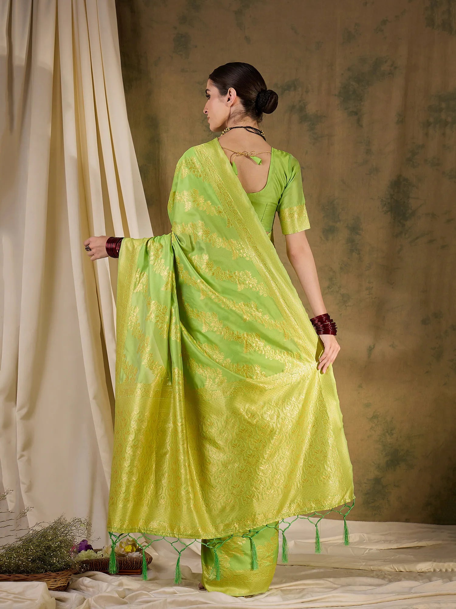 Pista Green Polyester Saree - Indian Sarees Online