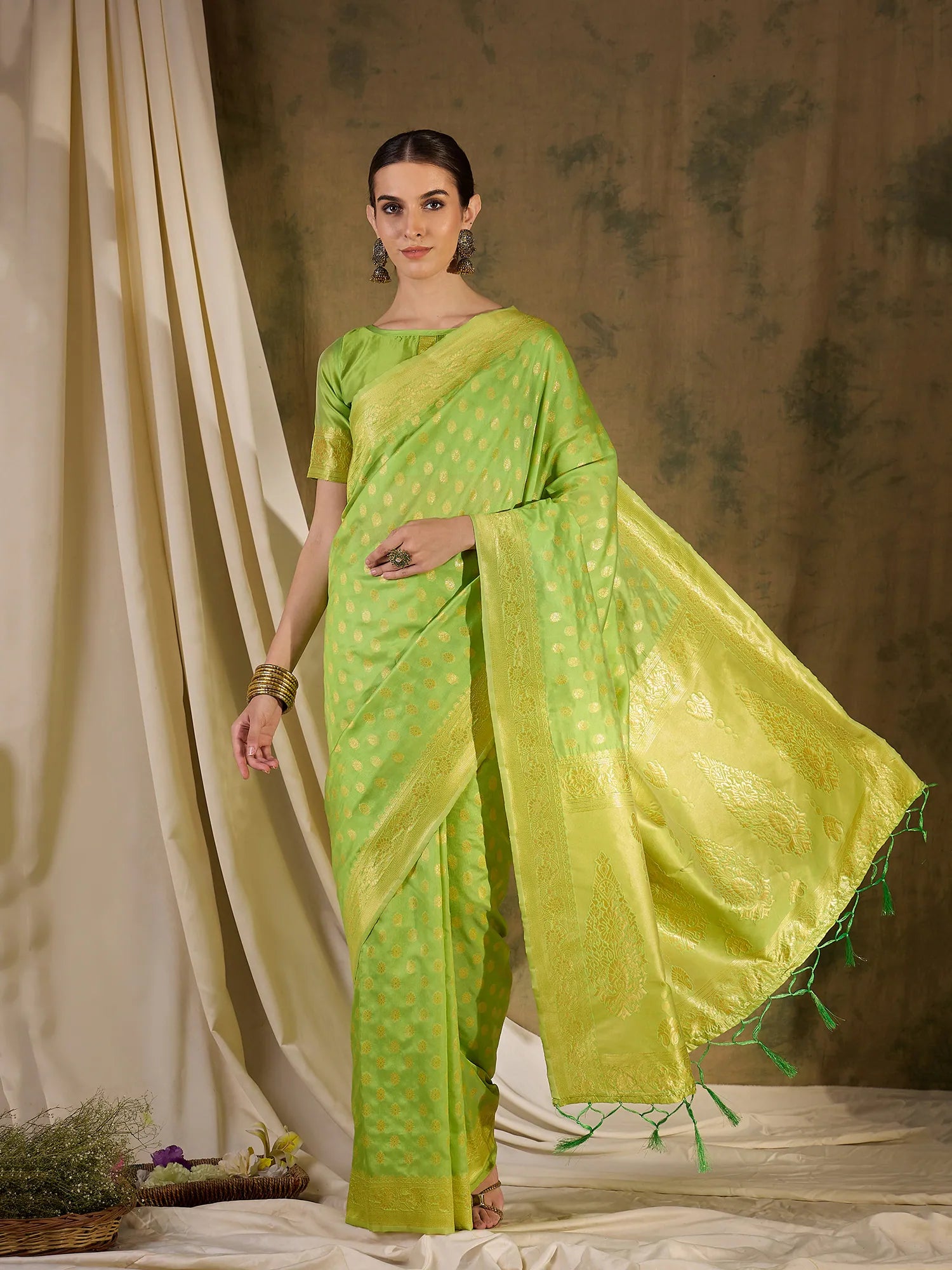 Pista Green Polyester Saree | Indian Wedding Sarees