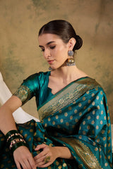Womens Fashion Ethnic Teal Color Sarees-MLSHWSA1363TEL0ONE