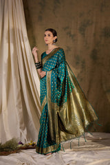 Womens Fashion Ethnic Teal Color Sarees-MLSHWSA1363TEL0ONE