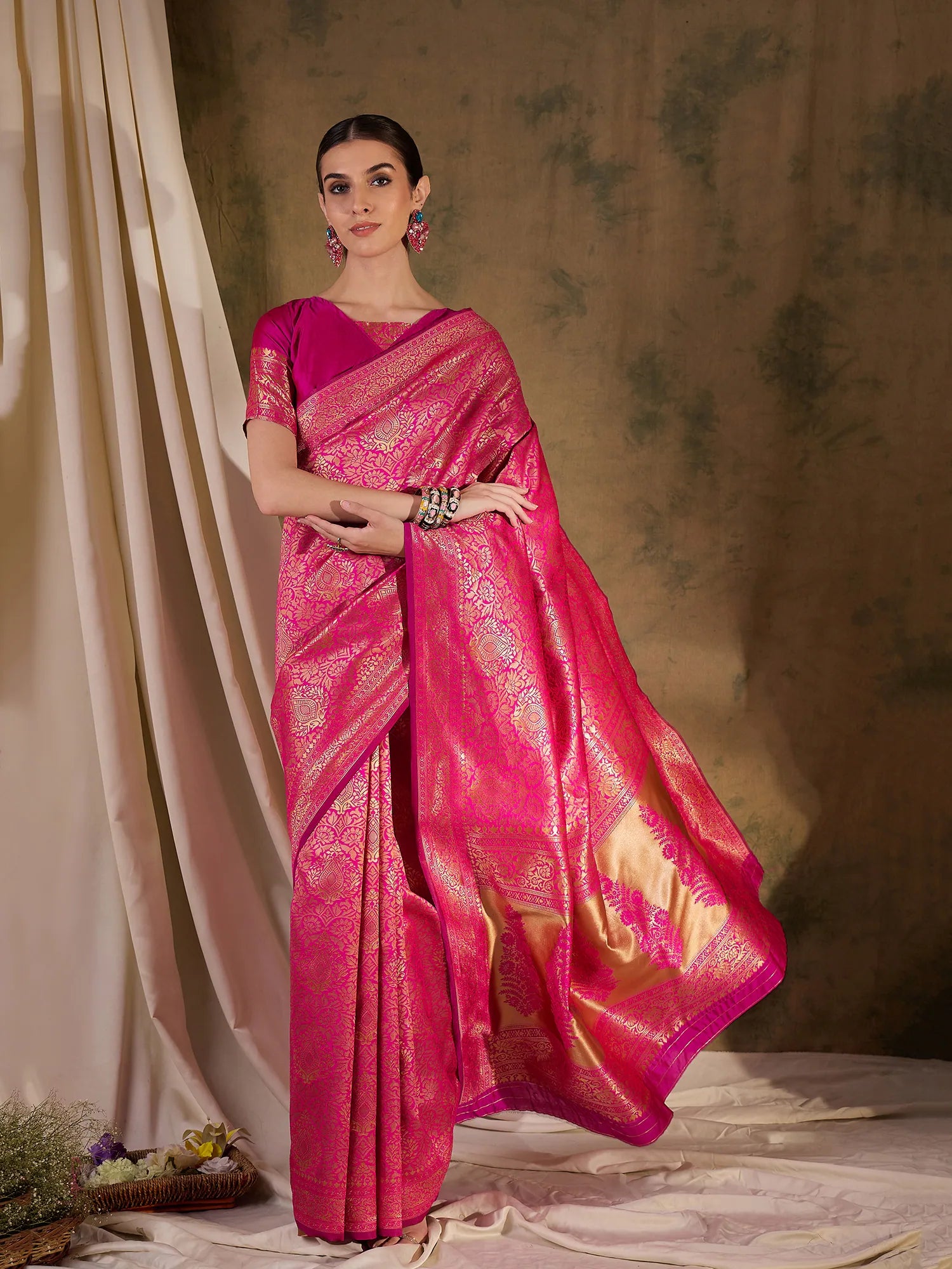 Pink Woven Polyester Indian Sari - Elegant Ethnic Saree