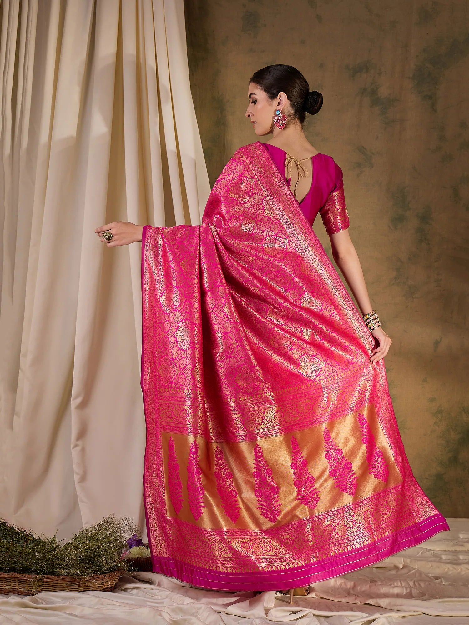 Pink Woven Polyester Indian Sari - Elegant Ethnic Saree