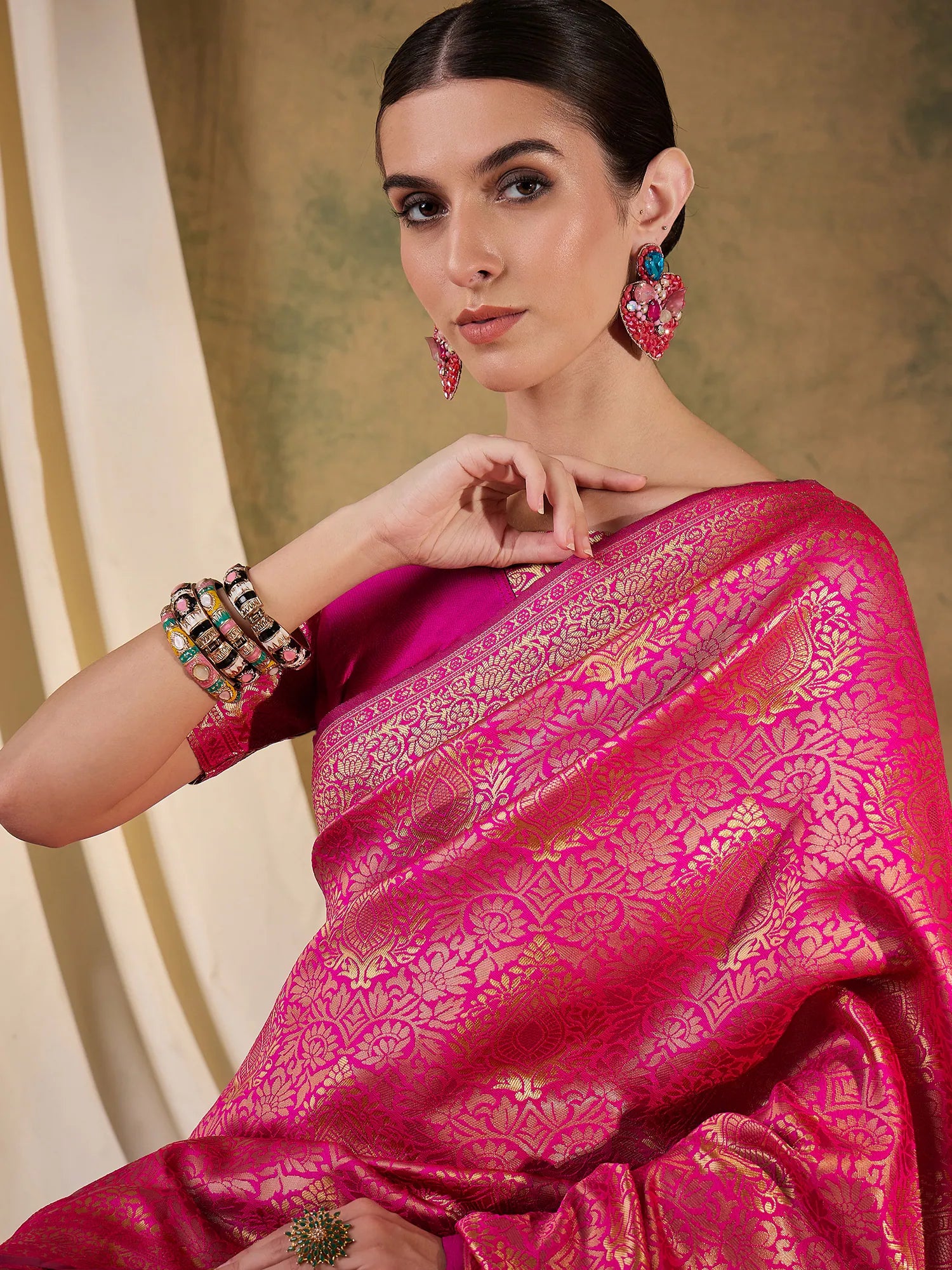 Pink Woven Polyester Indian Sari - Elegant Ethnic Saree