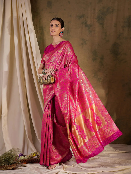 Womens Fashion Ethnic Pink Color Sarees-MLSHWSA1365PNK0ONE 1500