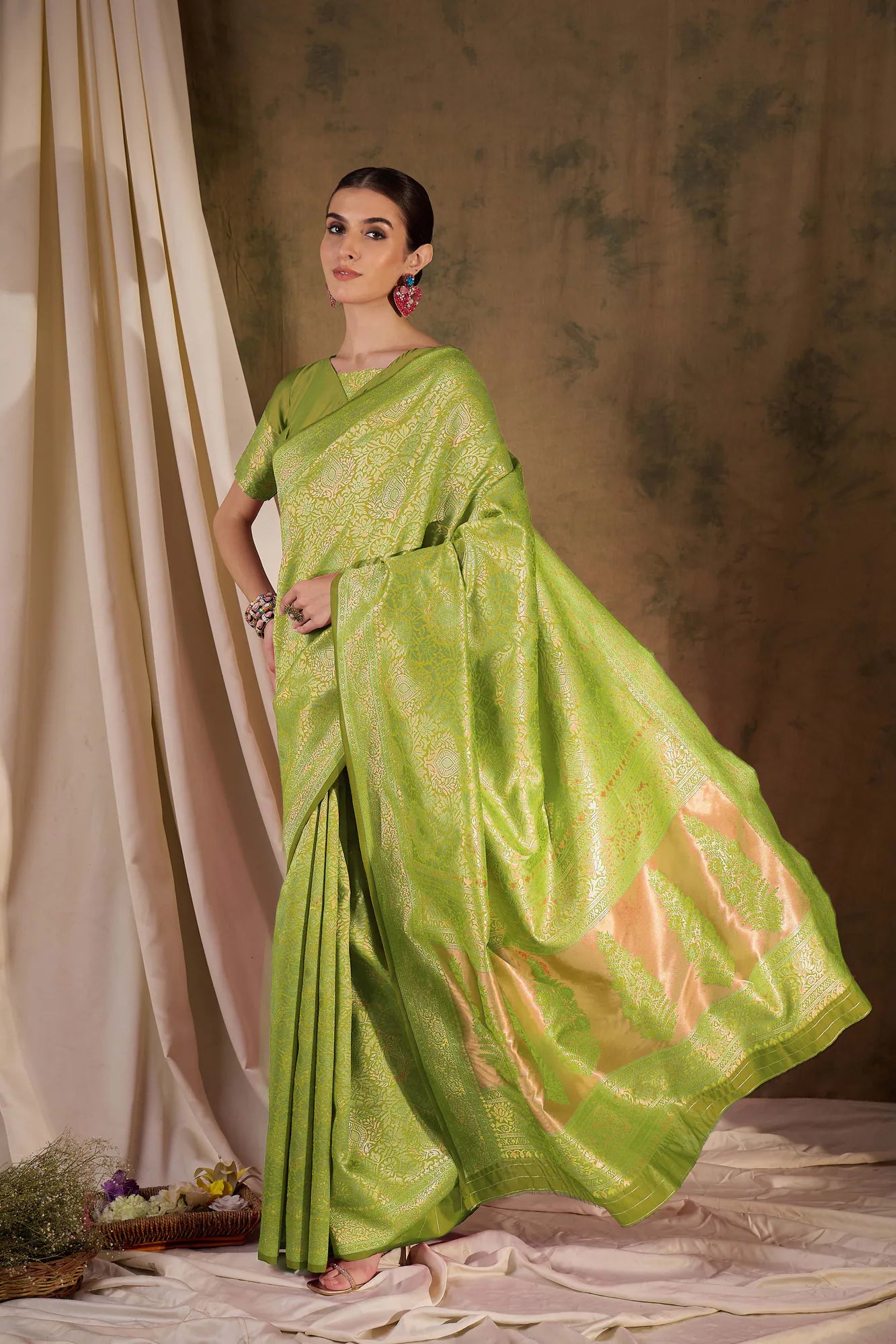 Pista Green Saree: Womens Fashion Indian Sarees