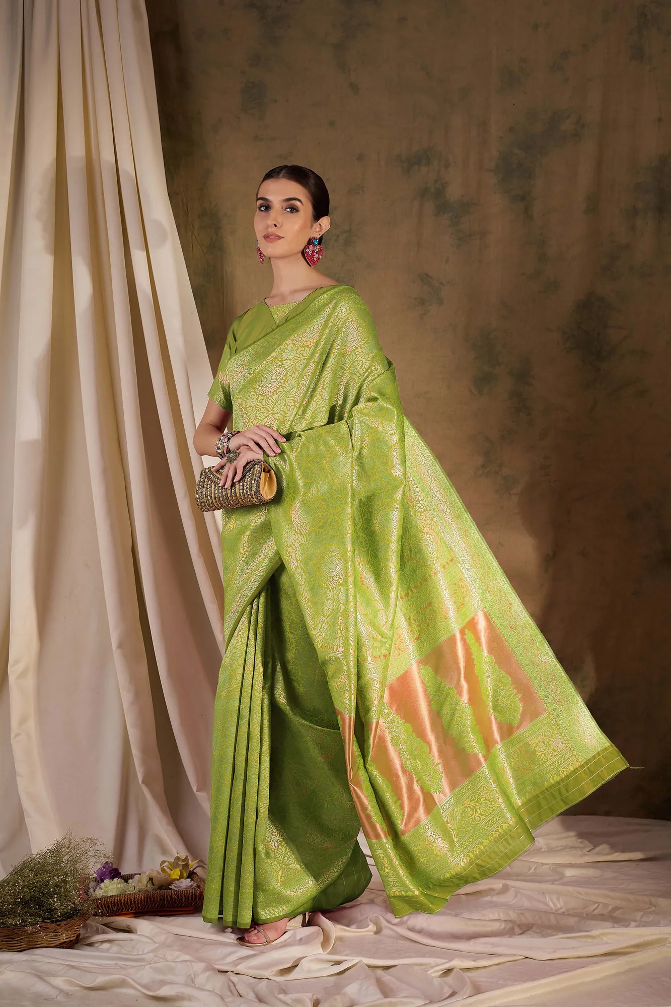 Pista Green Saree: Womens Fashion Indian Sarees