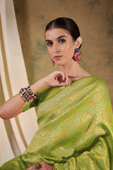 Womens Fashion Ethnic Pista Green Color Sarees-MLSHWSA1368PSG0ONE