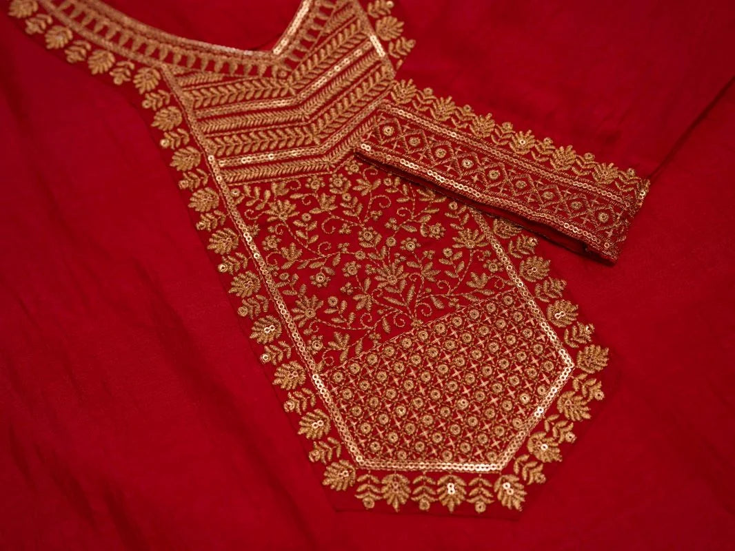 Art Silk Fabric Rani Colour Top Bottom Dupatta Set