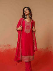 Art Silk Fabric Rani Colour Top Bottom Dupatta Set-MLWSHKS4381PNK
