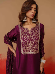 Art Silk Fabric Wine Colour Top Bottom Dupatta Set-MLWSHKS4382WNE