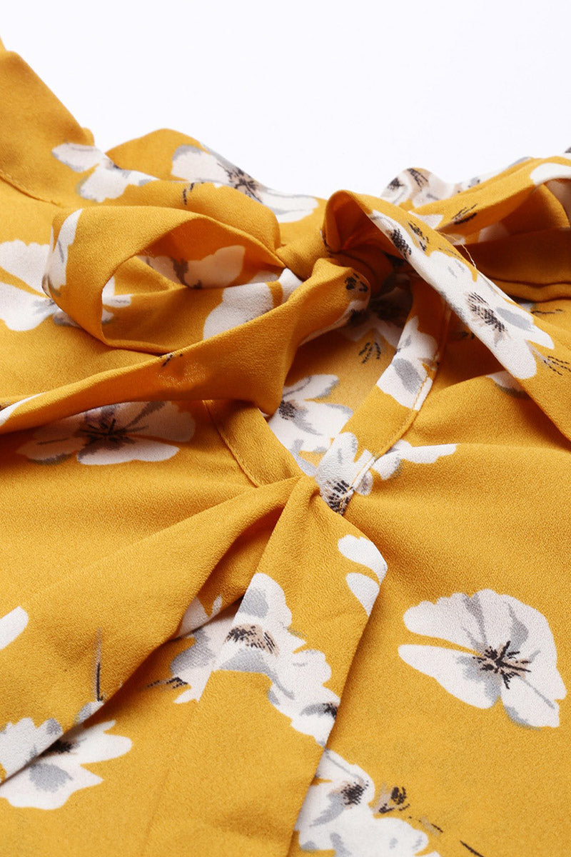 Mustard Georgette Floral Printed Regular Top VT1020 | DesiQlo