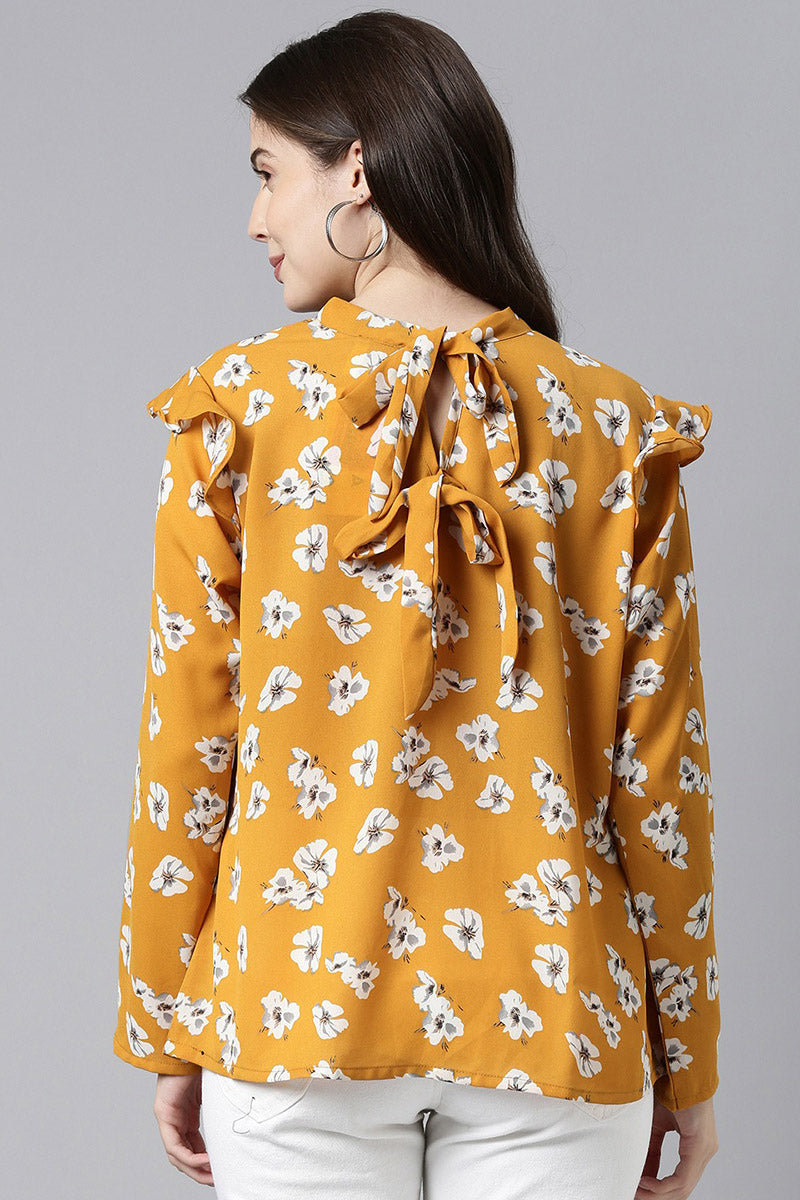 Mustard Georgette Floral Printed Regular Top VT1020 | DesiQlo