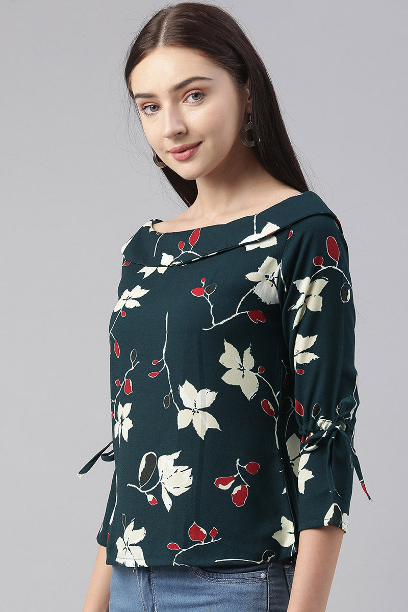 Teal Georgette Floral Printed Regular Top VT1023 | DesiQlo