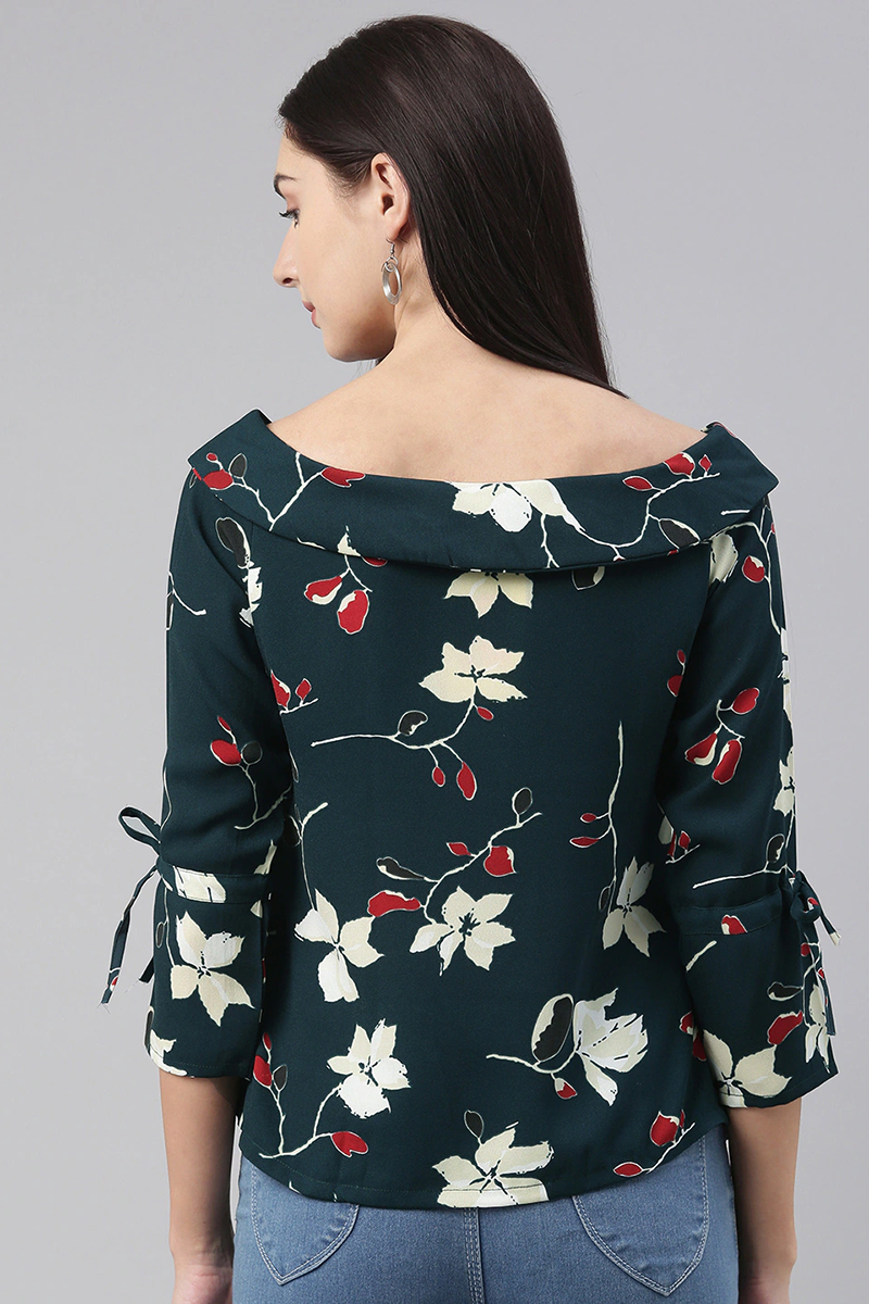 Teal Georgette Floral Printed Regular Top VT1023 | DesiQlo