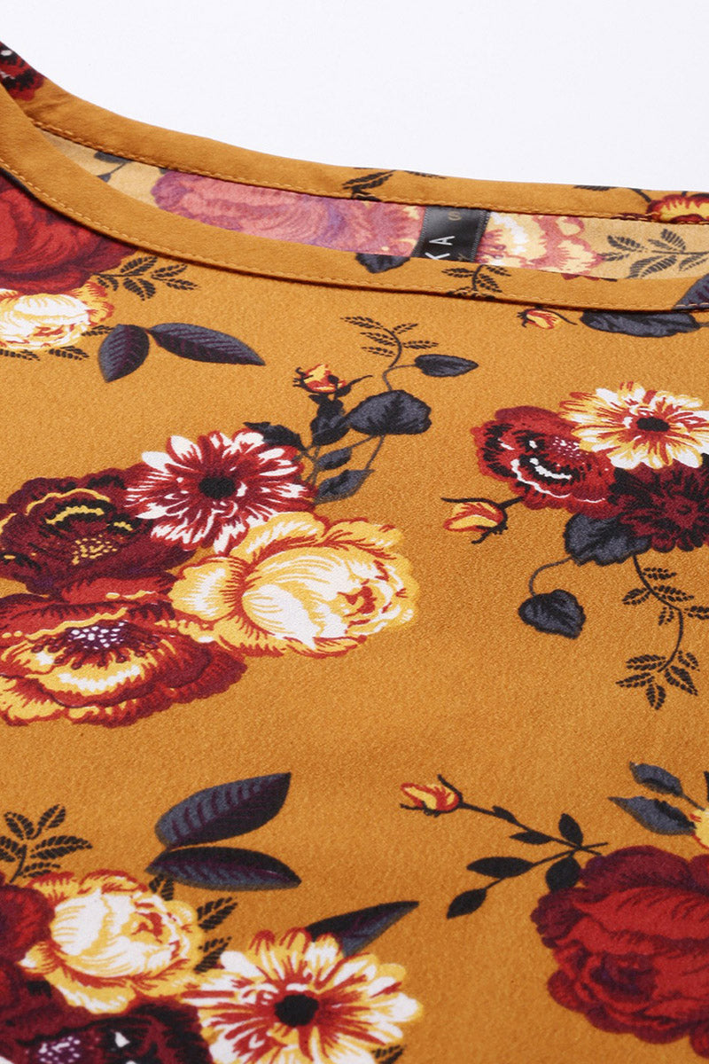 Mustard Georgette Floral Print Regular Top VT1029 | DesiQlo