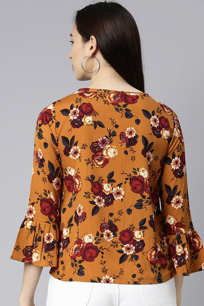 Mustard Georgette Floral Print Regular Top VT1029 | DesiQlo
