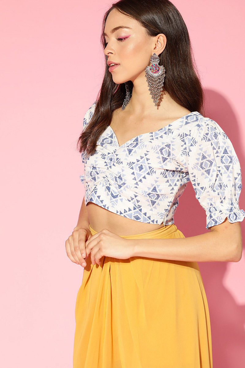 Off White Cotton Ethnic Motifs Crop Top VT1158 | DesiQlo