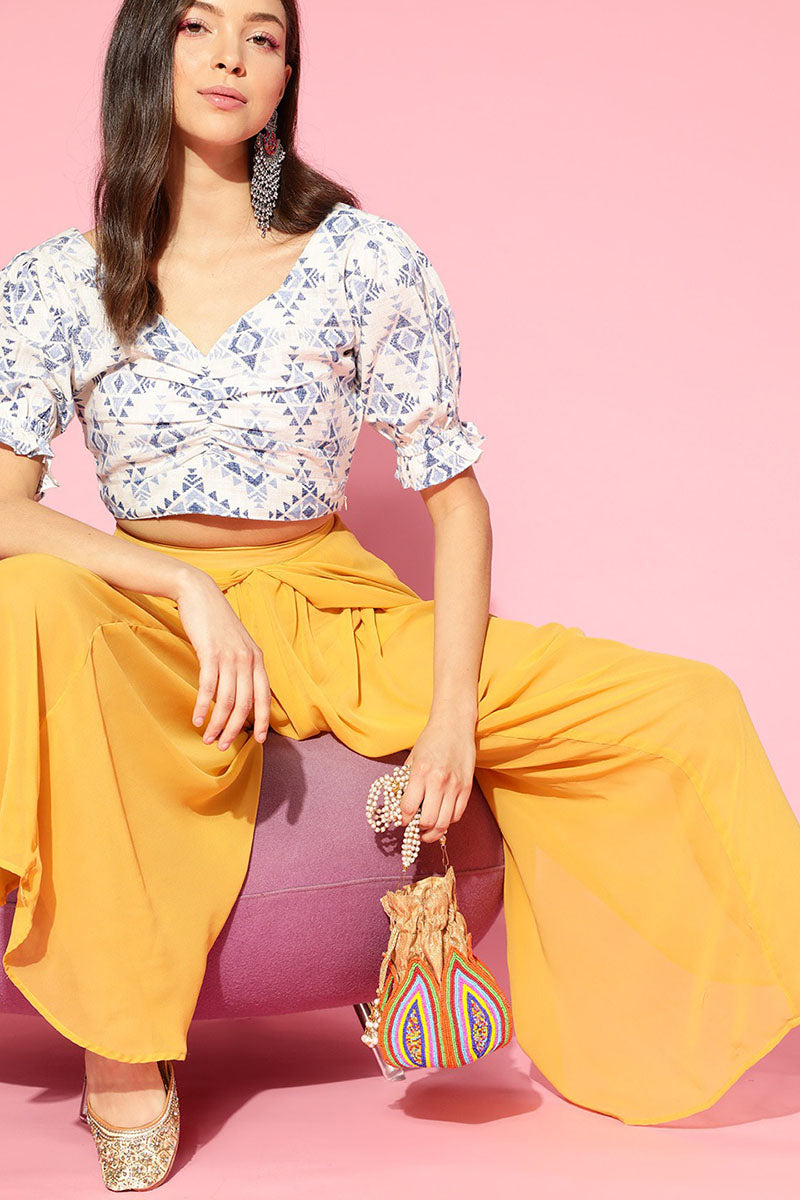 Off White Cotton Ethnic Motifs Crop Top VT1158 | DesiQlo