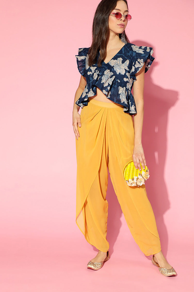 Blue Cotton Floral Print Peplum Crop Top VT1165 | DesiQlo