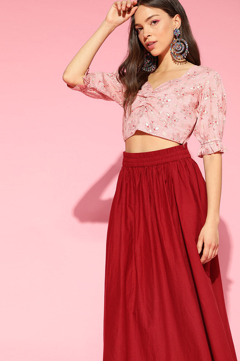 Peach Cotton Ethnic Motifs Crop Top VT1169 | DesiQlo