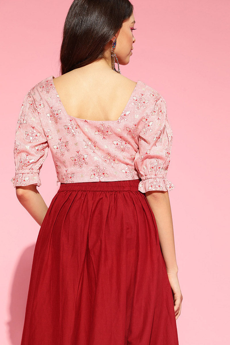 Peach Cotton Ethnic Motifs Crop Top VT1169 | DesiQlo