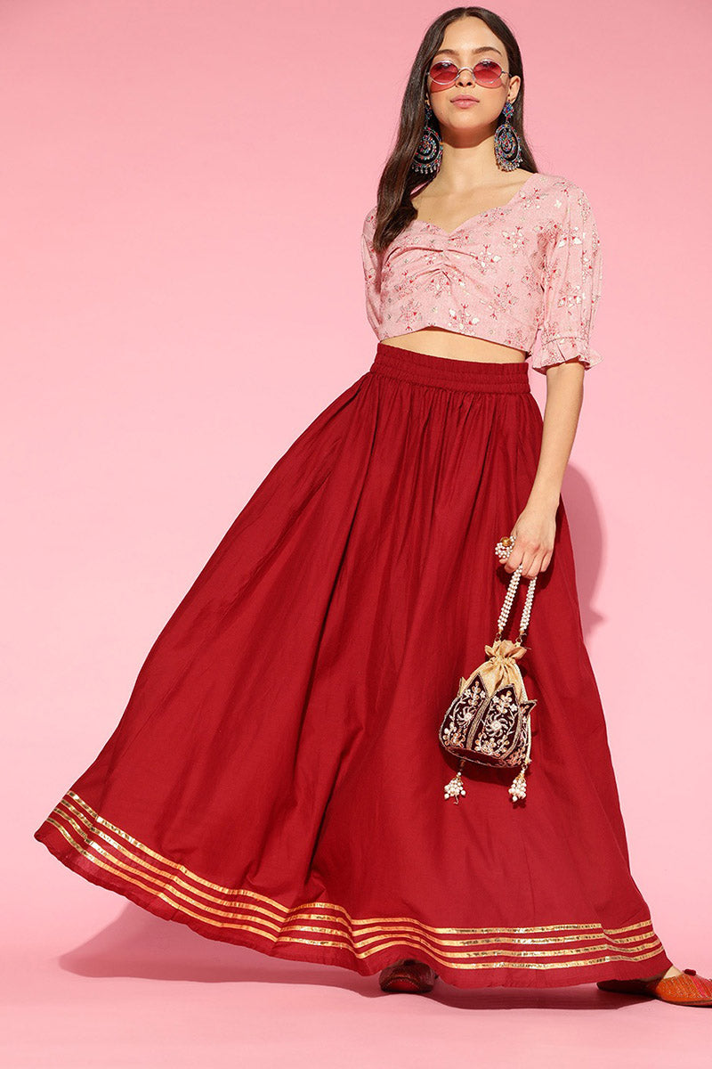 Peach Cotton Ethnic Motifs Crop Top VT1169 | DesiQlo