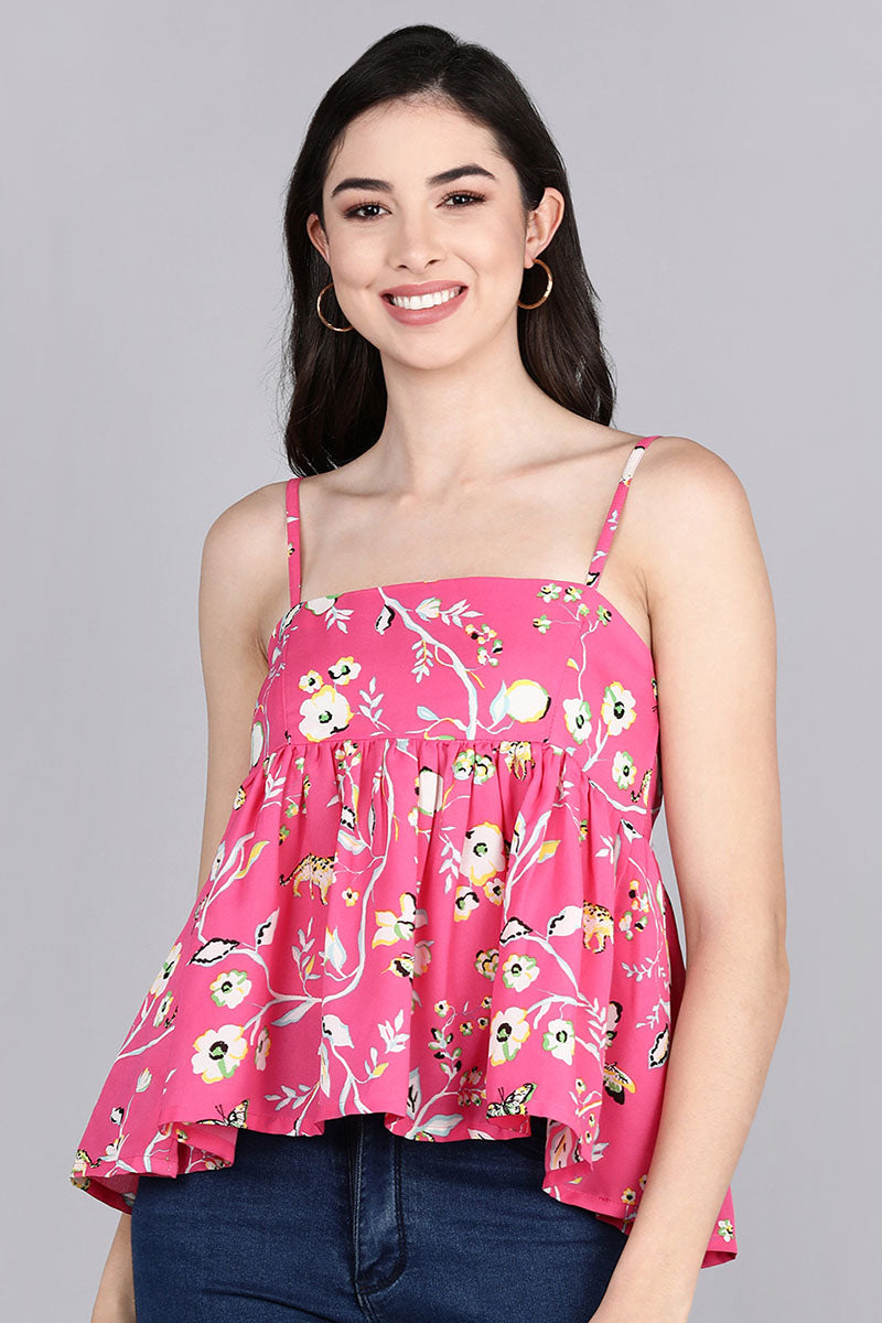 Pink Georgette Floral Print Crop Top VT1180 | DesiQlo
