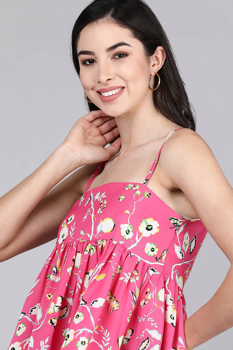 Pink Georgette Floral Print Crop Top VT1180 | DesiQlo