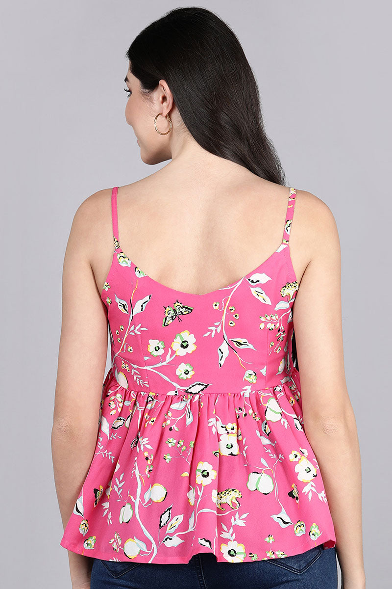 Pink Georgette Floral Print Crop Top VT1180 | DesiQlo