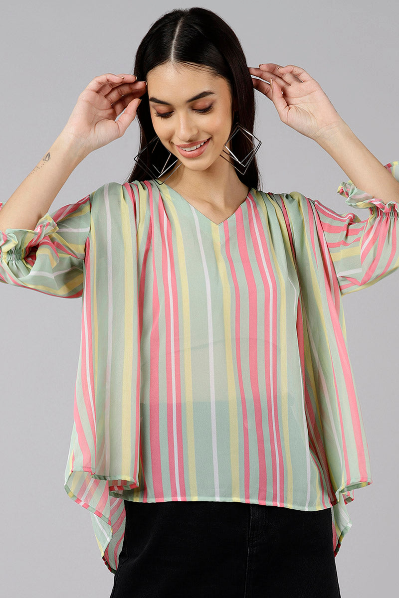 Multi Color Georgette Striped Top VT1191 | DesiQlo