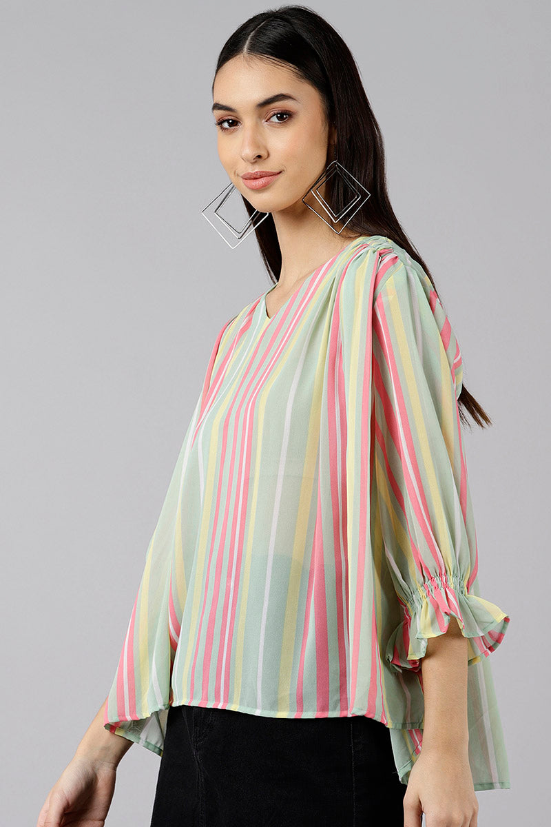 Multi Color Georgette Striped Top VT1191 | DesiQlo