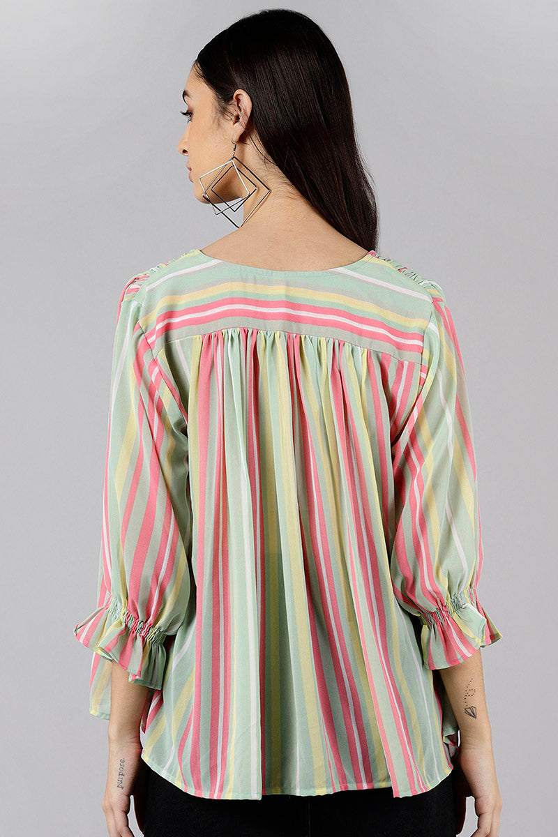 Multi Color Georgette Striped Top VT1191 | DesiQlo