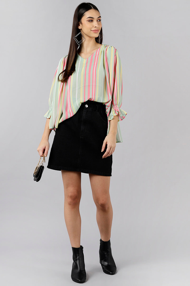 Multi Color Georgette Striped Top VT1191 | DesiQlo