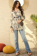 Pink Cotton Blend Floral Printed Peplum Tunic VT1285