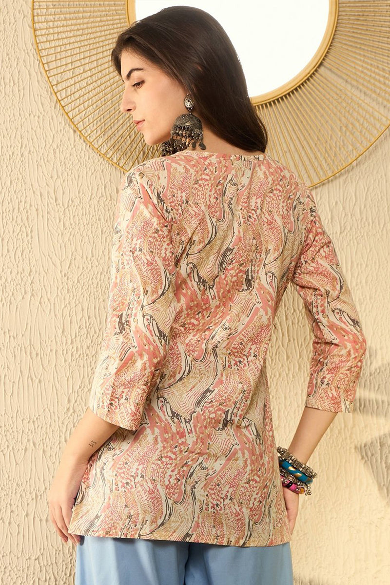 Red Cotton Blend Abstract Printed Regular Tunic VT1293 | DesiQlo