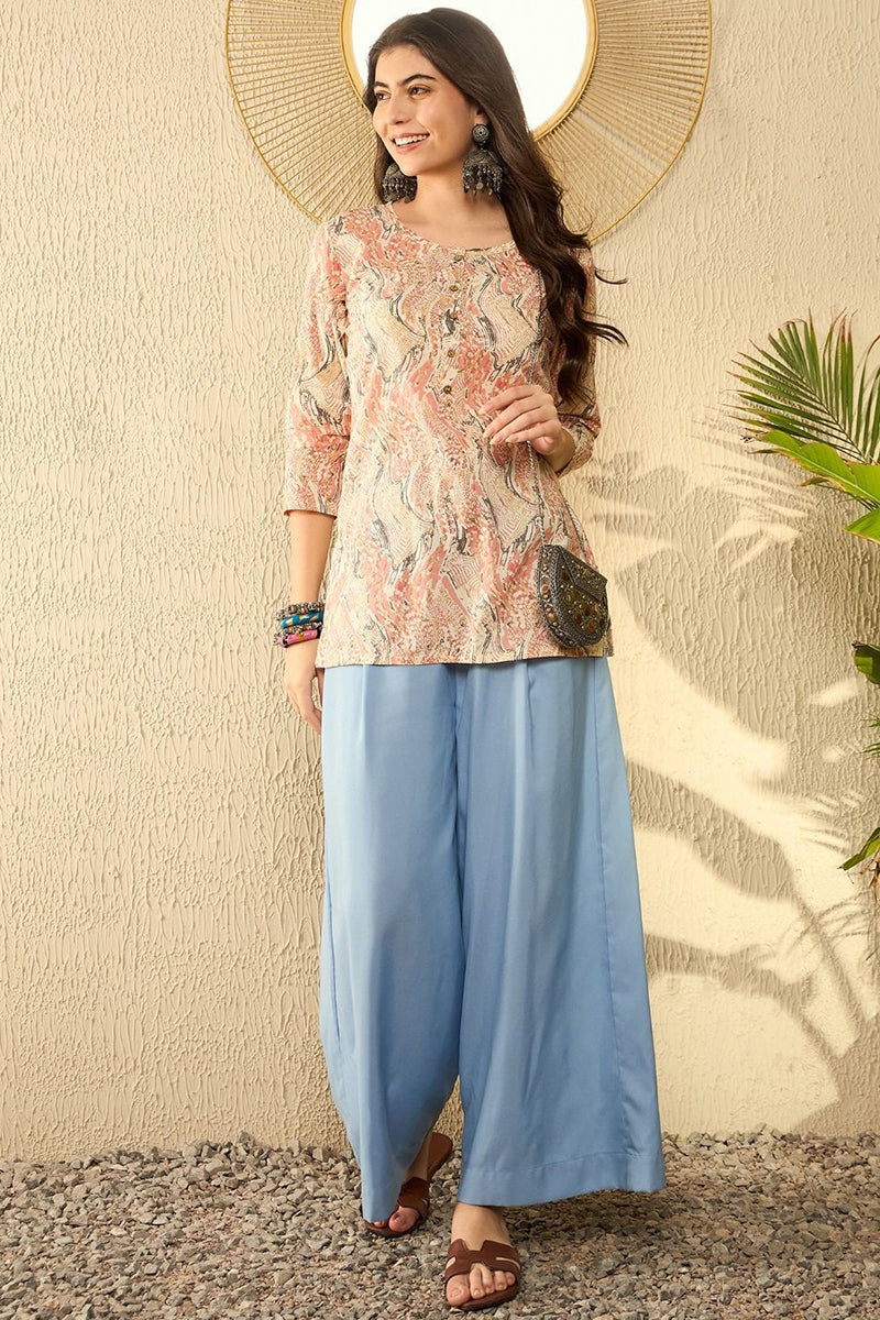 Red Cotton Blend Abstract Printed Regular Tunic VT1293 | DesiQlo