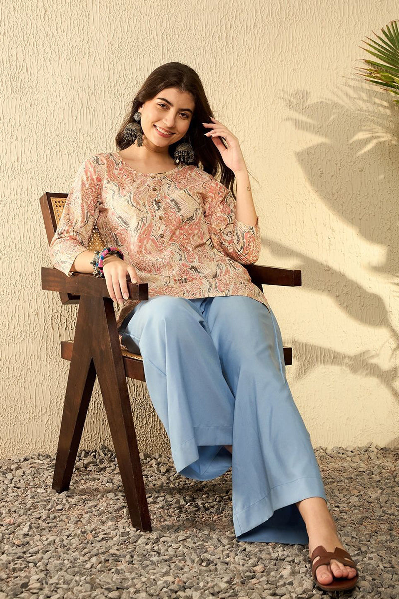 Red Cotton Blend Abstract Printed Regular Tunic VT1293 | DesiQlo