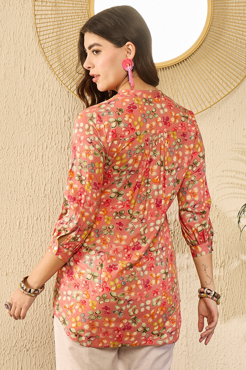 Pink Viscose Rayon Floral Printed Regular Top VT1310 | DesiQlo