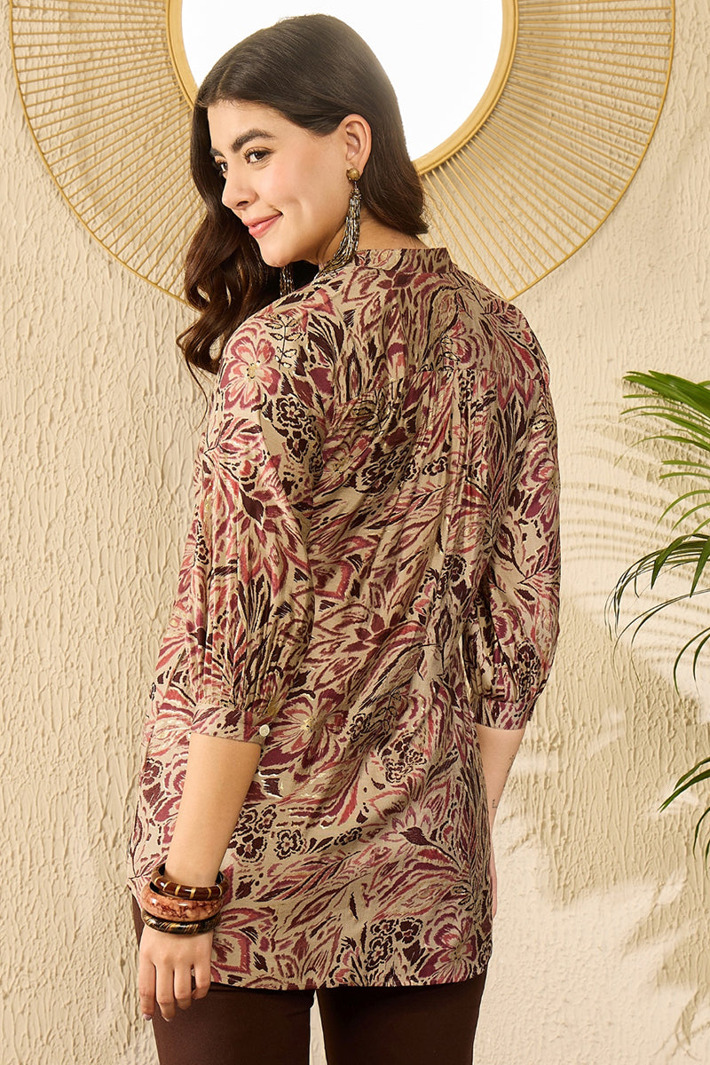 Maroon Silk Blend Floral Printed Regular Top VT1312 | DesiQlo
