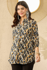 Blue Viscose Rayon Abstract Printed Regular Top VT1313