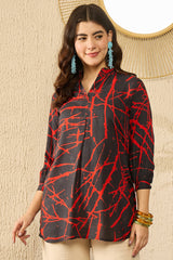 Black Viscose Rayon Abstract Printed Regular Top VT1314