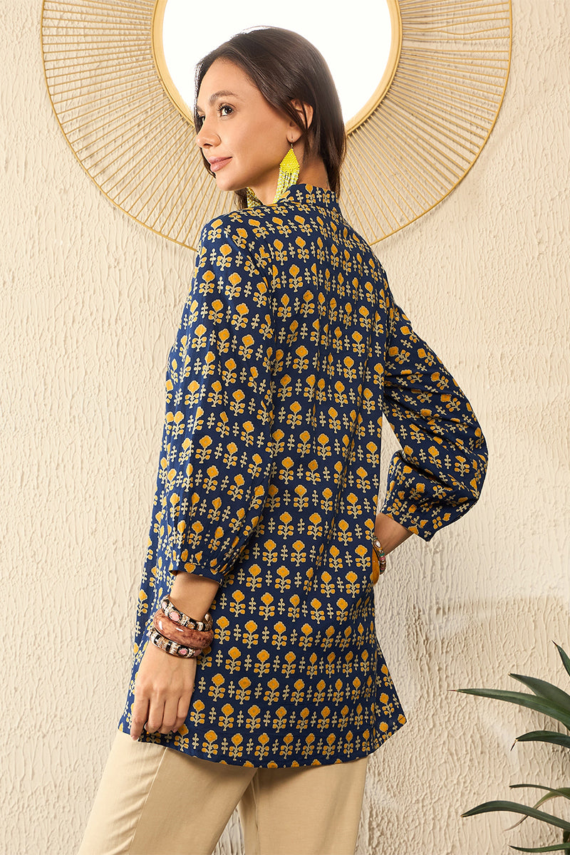 Blue Cotton Blend Ethnic Motifs Printed Regular Top VT1318 | DesiQlo