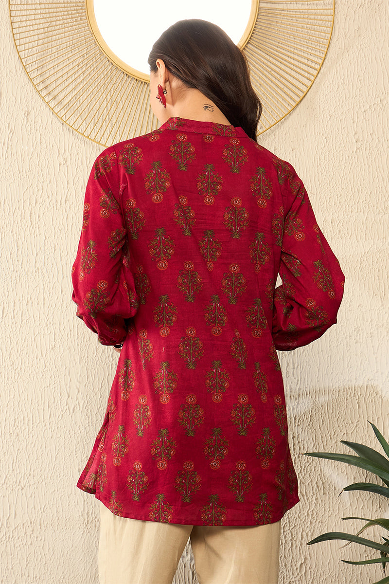 Maroon Cotton Blend Floral Printed Regular Top VT1321 | DesiQlo