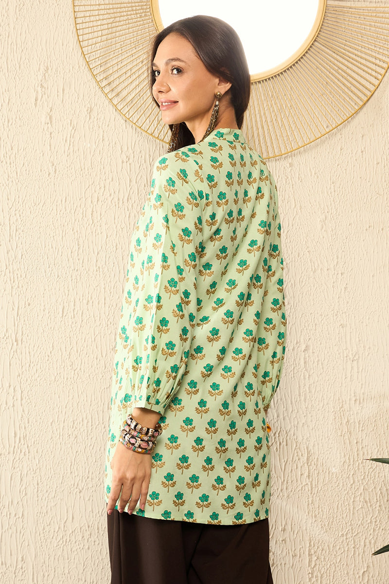 Green Viscose Rayon Floral Printed Regular Top VT1323 | DesiQlo