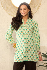 Green Viscose Rayon Floral Printed Regular Top VT1323