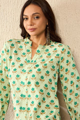 Green Viscose Rayon Floral Printed Regular Top VT1323