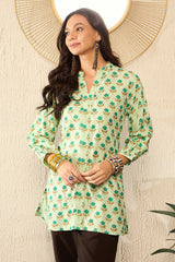 Green Viscose Rayon Floral Printed Regular Top VT1323