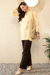 Yellow Cotton Blend Floral Printed Regular Top VT1327